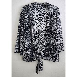 Top/Blouse-Chico's-Black White Leopard-Silver Threads-No Closure-Bottom Tie-3/LG